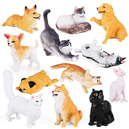 SIENON 12PCS Mini Dogs & Cats Figures, Cute Realistic Pet Animal Toys - size: 12 Pieces Mini Dog and Cat