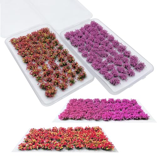 Woohome 2 Pack Miniature Colorful Flower Cluster Self Adhesive Flower Vegetation Groups Pink Orange Static Grass Tufts for Train Landscape Railroad Scenery Sand Military Layout Model - color: 2b
