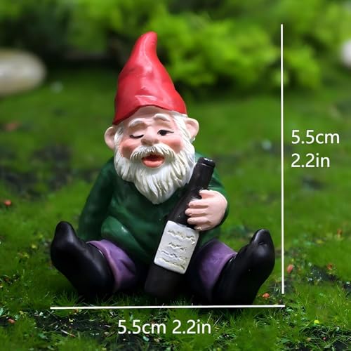 Set of 4 Mini Garden Gnomes with Campfire - 3 Drunk Gnome Figurines and 1 Campfire for Fairy Garden Decor, Plant Pot Decorations, Dashboard Ornaments, and Outdoor Spaces - style: Gnome Set of 4