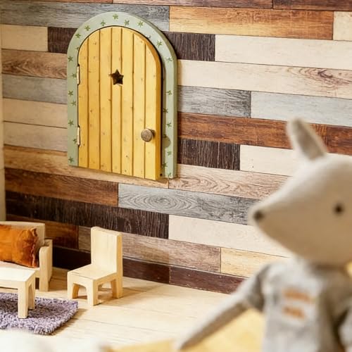 20 Sheets 10 Styles Dollhouse Wallpapers, 4x4 Inch Wood Grain Texture Self Adhesive Dollhouse Wallpaper Flooring PVC Waterproof Mini Stickers for DIY Crafting House Models - color: Wood Grain