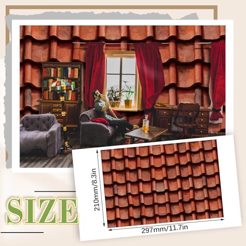 Flutesan 12 Pcs Miniature Dollhouse Wallpaper, Roof Tiles Clay - style: Roof Tiles Clay