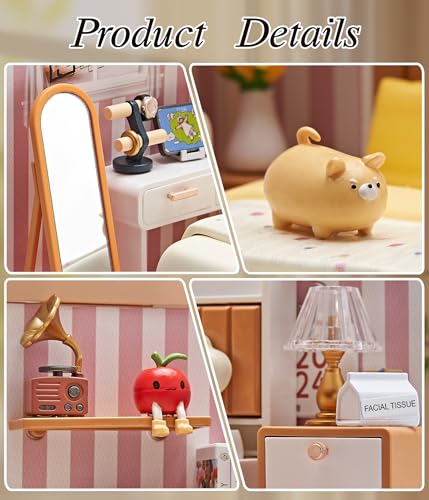 Cozy Bedroom DIY Miniature House Kit with Roof & LED Light, Stackable & Connectable Dollhouse Kit with Dustproof Door, Creative DIY Crafts Building Toy Gift for Adults Teens - color: Bedroom, size: Meduim