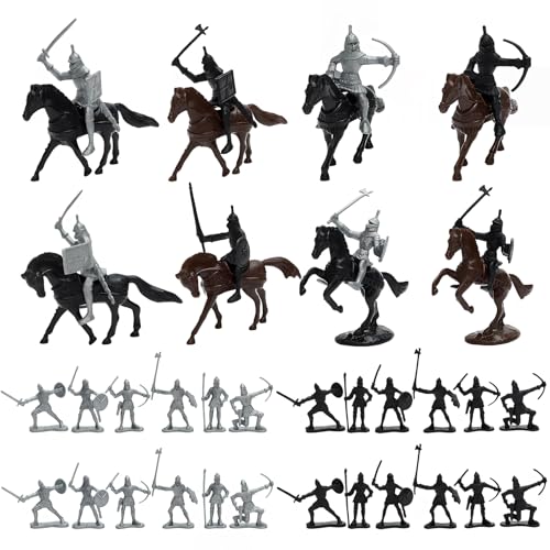 ONEST 40 Pieces Mini Medieval Knights Soldier Army Figures Horses and Soldiers Figurines Cupcake Topper Party Table Decorations - style: 40 Pieces
