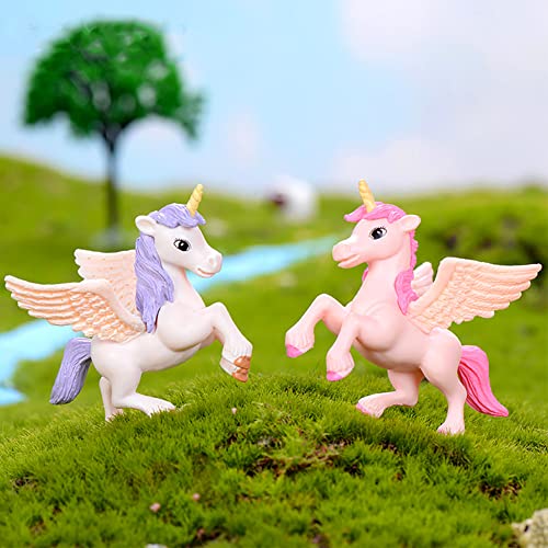 Cute Mini Flying Horse Unicorn Model Figure Cake Toppers 8 Pcs Fairy Garden Miniature Unicorn Figurines DIY Moss Landscape Craft Dollhouse Birthday Party Decorations