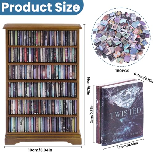 Mini Bookshelf with 180pcs Mini Books Miniature Anxiety Bookshelf Ornament - style: Mini Books with Bookshelf
