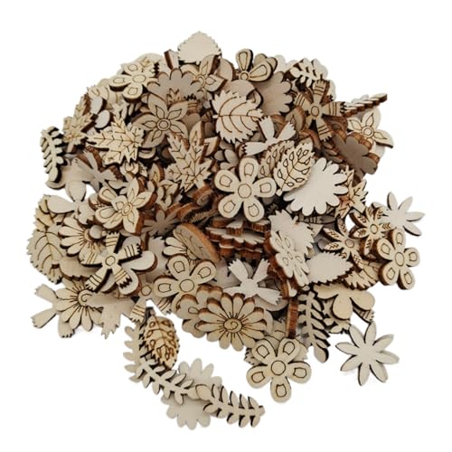100PCS Wooden Floral Ornament Unfinished Openwork Piece 1 Inch Handcrafted Decorative Accessories DIY Graffiti Painting Sheet