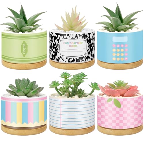 6 Pcs Christmas Teacher Gifts Mini Ceramic Succulent Plant Pot, Fresh - style: Fresh