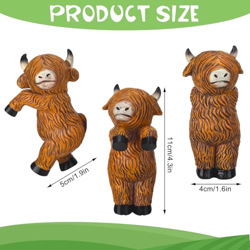 3 Pcs Highland Cow Figure Plant Pot Hanger, Resin Climbing Flower Figurine