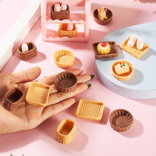 FASHEWELRY 24Pcs Mini Rattan Basket Dollhouse Accessories Resin Kitchen Tableware Miniature Display Rattan Decorative Model for Micro Landscape Decoration Garden Home Party Decor - color: 3 Colors-rattan Basket