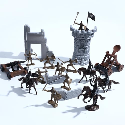 ONEST 42 Pieces Mini Medieval Knights Soldier Army Figures Horses and Soldiers Figurines Cupcake Topper Party Table Decorations - style: 42 Pieces