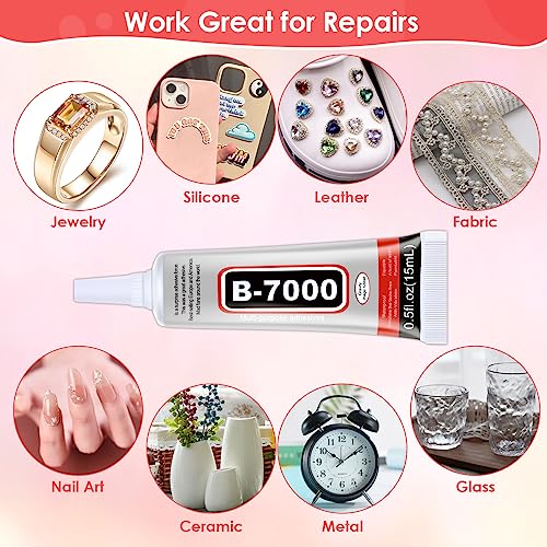 5 PCS 15 ML B7000 Super Glue, Transparent B-7000 Glue Rhinestone Gems Glue Flexible Adhesive for Crafts Jewelry Making Fabric Phone Repair Nail Art Glass Shoes Charms - style: 5 x 15ml