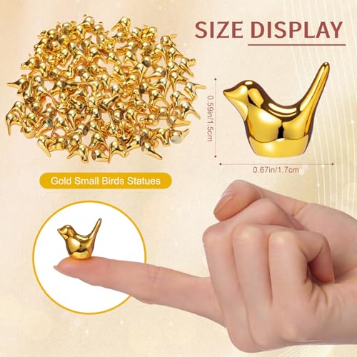Sieral 150 Pcs Gold Mini Bird Figurines Miniature Resin Bird Statues - color: Gold