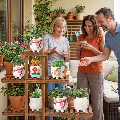 Hushee 12 Sets Ceramic Succulent Pots to Paint with Drainage - color: Flower
