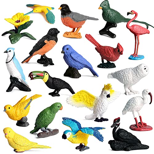 BLAPNK 17 Pcs Realistic Mini Bird Animal Figures Toy Cake Toppers, Miniature Bird Model Figurines Birthday Party Bridal Wedding Cake Decoration Educational Backyard Birds Toy