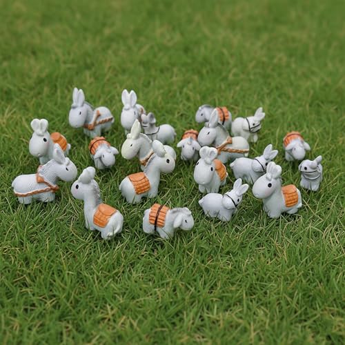 20pcs Miniature Resin Donkeys, Mini Farm Animals Figurines for Fairy Garden Accessories, Tiny Plastic Animals to Hide for Cake Toppers Decor, DIY Crafts,Terrarium Micro Landscape Ornaments