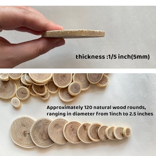 MUXGOA 1"-2.5" Mini Wood Slices,15OZ Natural Unfinished Wood Tree Bark Round Log Discs for Home Hanging Decorations,Arts & Crafts,DIY Christmas Ornaments (Assorted Size)