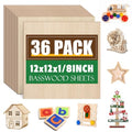 36 Pack 12x12 Basswood Sheets 1/8 Inch, Unfinished Wood for Crafts, Basswood for Laser Cutting & Engraving, Wood Burining, Basswood Plywood Sheets for Architectural Models. - size: 36P 12x12x1/8in