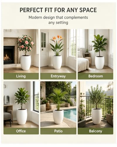 Kante Tall Concrete Planter 21.7" Modern White Floor Pot for Indoor Outdoor - color: Pure White