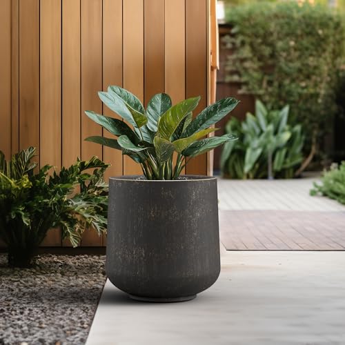 Kante Large Round Curved Vintage BRN Concrete Planter 16.5" Dia, Outdoor - color: Oil Rubbed Bronze, size: 15.3" D