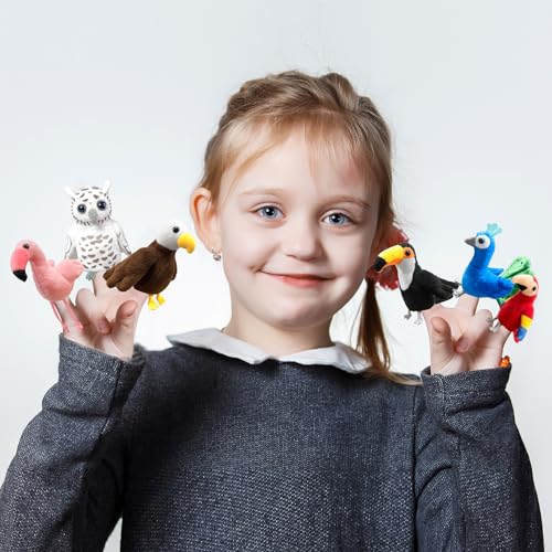6pcs Bird Finger Puppets Set, Cute Animal Puppet for Role-Playing Mini Hand Puppets Suitable for Kids,Bird Animal Puppets for Storytelling, Realistic Finger Puppet for Toddlers - color: Bird
