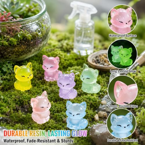 Glow in The Dark Fox Figurines for Fairy Garden - color: Purple Fox