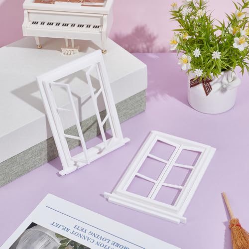 OLYCRAFT 2 Pack Miniature Window Frame 1:12 Scale White Plastic Mini House Window Rectangle Minihouse Windows Plastic 6 Panes Miniature Windows Ornament for Craft Projects and Model Building