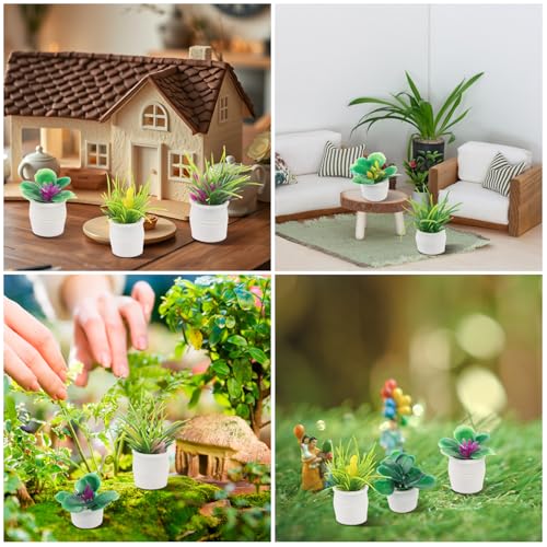 16pcs Miniature Garden Plant Set White Potted Plants Tiny Flower Vase Bouquet Fairy Accessories Mini Artificial Plant Pots Floral Figurines