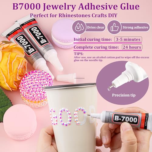 30000Pcs Resin Rhinestones for Bedazzling with Tweezers, Light Pink AB Rhinestones for Crafting with B7000 Jewelry Glue for DIY Crafts Clothing Tumblers Shoes Fabric Nail Art - color: Light Pink AB, size: X-Large Pack + 1Pc Glue
