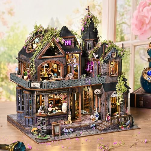 DIY Miniature House Kit, Dollhouse Magic City Gothic Witch House for Adults to Build, Birthday/Christmas Day Gift for Family and Friends, Prefab Tiny Home with LED Lights,Magic Castle - color: Magic Castle
