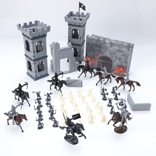 ONEST 254 Pieces Mini Medieval Knights Soldier Army Figures Horses and Soldiers Figurines Cupcake Topper Party Table Decorations - style: 254 Pieces