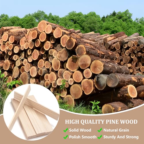 Wooden Dowels for Crafts, Wood Strips Trim Wood Slats Planks for Wall 1/4" × 2" × 12", 15 PCS Dowel Rods Wooden Sticks for Crafts, Unfinished Hardwood Sticks Flat Lumber Boards for Woodworking - size: 1/4x2x12 in - 15PCS