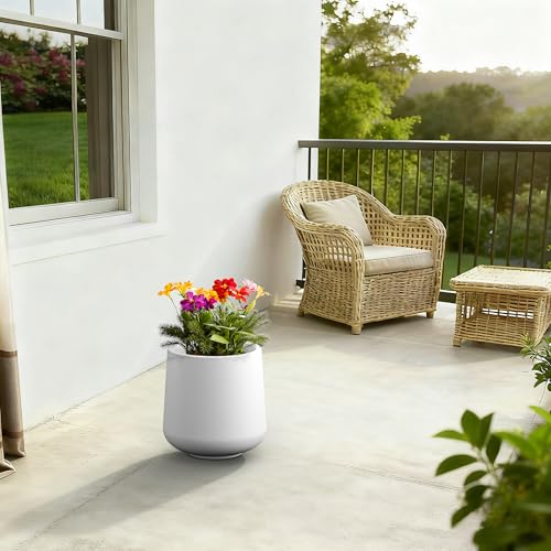 Kante Accent Round Curved White Concrete Planter 13" Dia, Outdoor - color: Pure White, size: 11.6" D