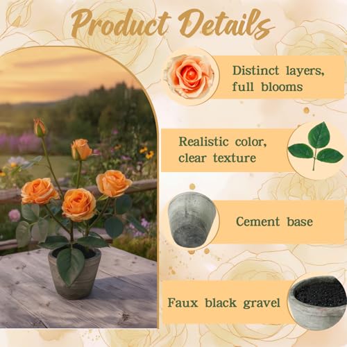13.6" Artificial Yellow Rose Potted Plant, Mini Faux Floral Decor - color: Rose Yellow