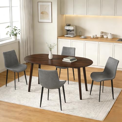 63" Oval Dining Table Set for 4 with Solid Wood Legs - color: Walnut Table Grey Chairs