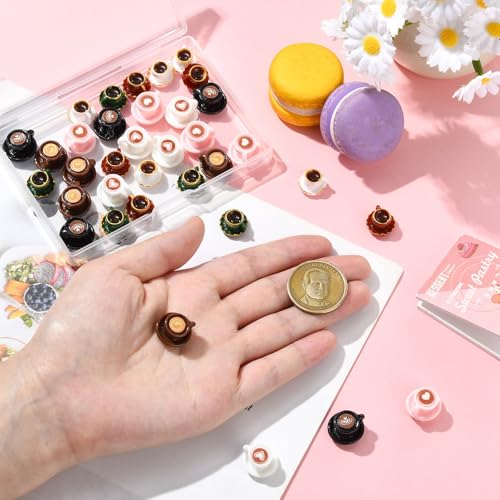 Stiesy 35 Pcs Afternoon Tea Beverages Miniature SetsCoffee Cup Black Tea Figurines Tiny Resin Mug Ornaments for Micro Landscape Desktop Display - color: Coffee Cup/Tea Cup-35pcs