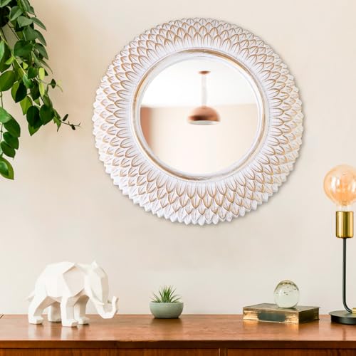 Decorative Wall Mirror, Round White Mirror, 10 x 10in - color: White