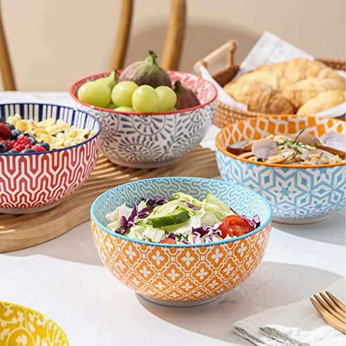 Selamica Ceramic Cereal Bowls Set of 6, 24 Oz Deep Soup Bowls for Kitchen - color: Assorted Colors, size: 5.9 Inch