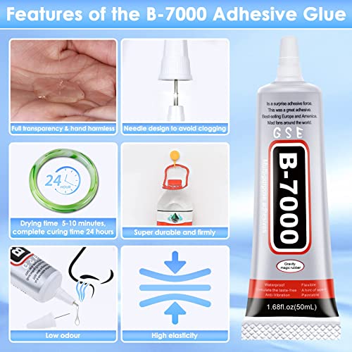 B7000 Glue for Rhinestones Crafts, 3PCS Clear B-7000 Super Jewelry Glue - color: 3x50 ml / 1.68 oz