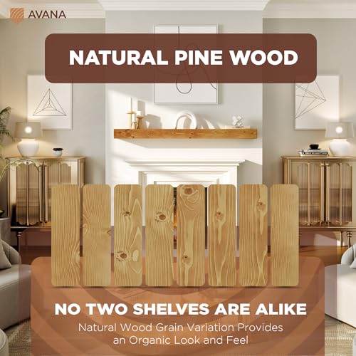Avana Fireplace Mantle - Natural Wood - Mounted for Over Fireplace - Handcrafted - Rustic Natural, 60 X 8 X 3 - color: Rustic Natural, size: 60 X 8 X 3