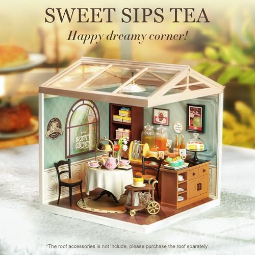 Rolife DIY Miniature Plastic House Building Set Toys Playset with LED Suitable for Mini Figures Construction Toys Diorama Kit Gifts for Teens Adults (Sweet Sips Tea) - style: Sweet Sips Tea
