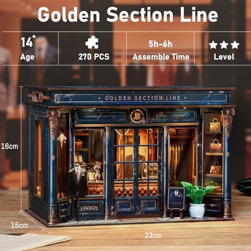 Book Nook Kit, 3D Wooden Puzzle for Adult, DIY Miniature House Kit for Adults, Booknook with LED Light, Gifts for Family, Friends and Book Lovers, Bookshelf Decor(Golden Section Line) - color: Golden Section Line