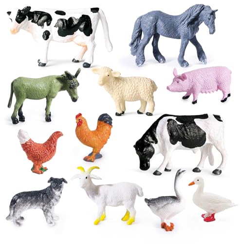 SIENON 12Pcs Mini Realistic Farm Animals Figures Toys for Kids - size: 12 Pieces Miniature Farm Animals