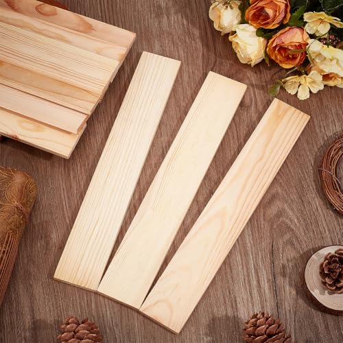 BENECREAT 10pcs Unfinished Wood Blocks, 10 x 1.5inch Rectangle Pine Wood Board, 5.5mm Thick Sheets Carving Blocks for Arts Crafts DIY, Paintings Panel