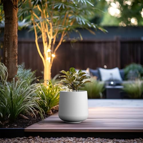 Kante Large Round Curved White Concrete Planter 16.5" Dia, Outdoor - color: Pure White, size: 15.3" D