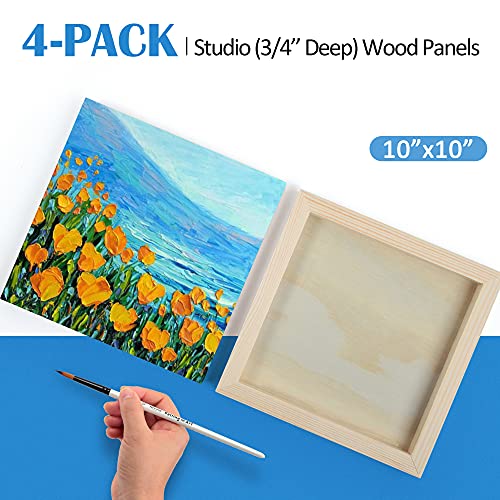 Falling in Art 4 Pack 10x10’’ Unfinished Birch Wood Panels Kit for Painting - size: 10'' x 10'' Studio