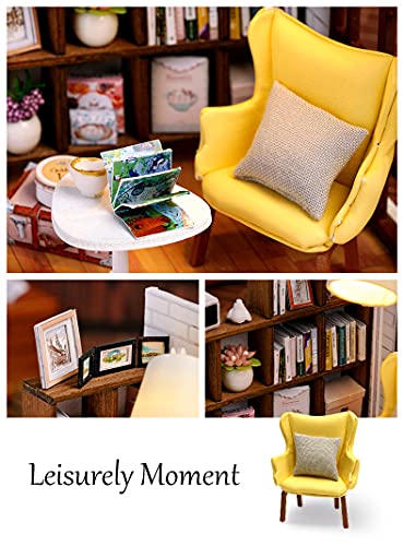 Kisoy Dollhouse Miniature with Furniture Kit, DIY 3D Wooden DIY House Kit with Dust Cover,Handmade Tiny House Toys for Teens Adults Gift(Leisurely Moment) - color: Leisurely Moment