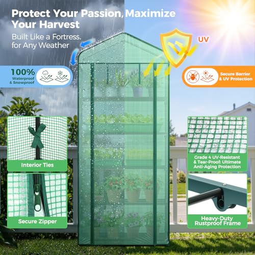 Mini Greenhouse for Indoor Outdoor: Ohuhu 23 x 19 x 75-Inch Small Plastic Plant Green House 5-Tier Rack Stand Portable Greenhouses with Durable PE Cover for Seedling, Ideal Gardening Gifts - color: Green, size: 5 Tier Single Layer Roof