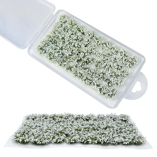 Woohome 53 Pcs DIY Miniature Flower Cluster Flower Vegetation Groups White Static Grass Tufts for Train Landscape Railroad Scenery Sand Military Layout Model Miniature Bases and Dioramas - color: White