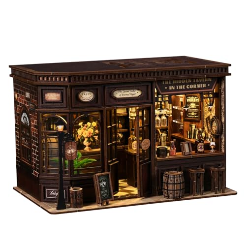 Book Nook Kit, 3D Wooden Puzzles for Adults, DIY Miniature House Kit for Adults, Booknook with LED Light, Gifts for Family, Friends and Book Lovers, Bookshelf Decor(Corner Bistro) - color: Corner Bistro