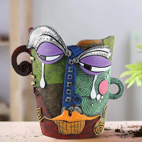 Picasso Abstract Resin Flower Pots Colorful Unique Face Planters Pots Head - color: Tearful Face